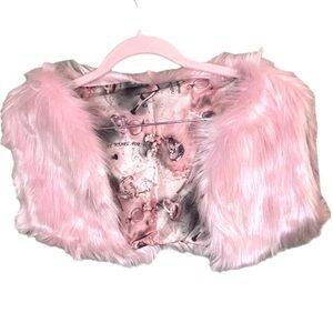Women’s Light Pink Shaggy Faux Fur Shrug Cap Jacket Asian size M US size Small